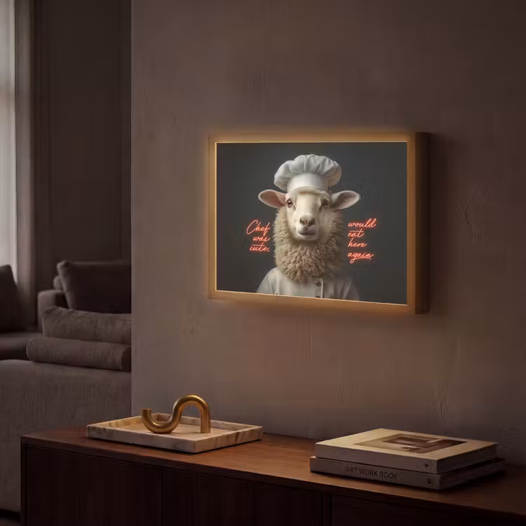 Schaap - Kokskleding - Neon - Quote Light Box met batterij (Wandlamp) middel -sfeer1