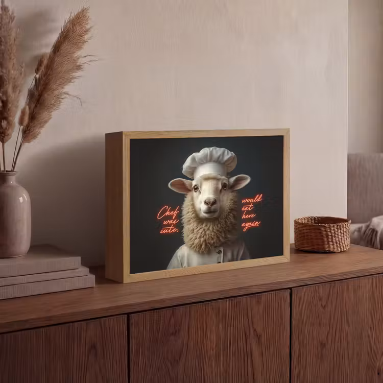 Schaap - Kokskleding - Neon - Quote Light Box met batterij (Wandlamp) middel -sfeer2