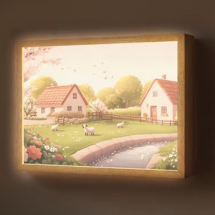 Schapen - Huisje - Platteland Light Box met batterij (Wandlamp) middel -z3d_website