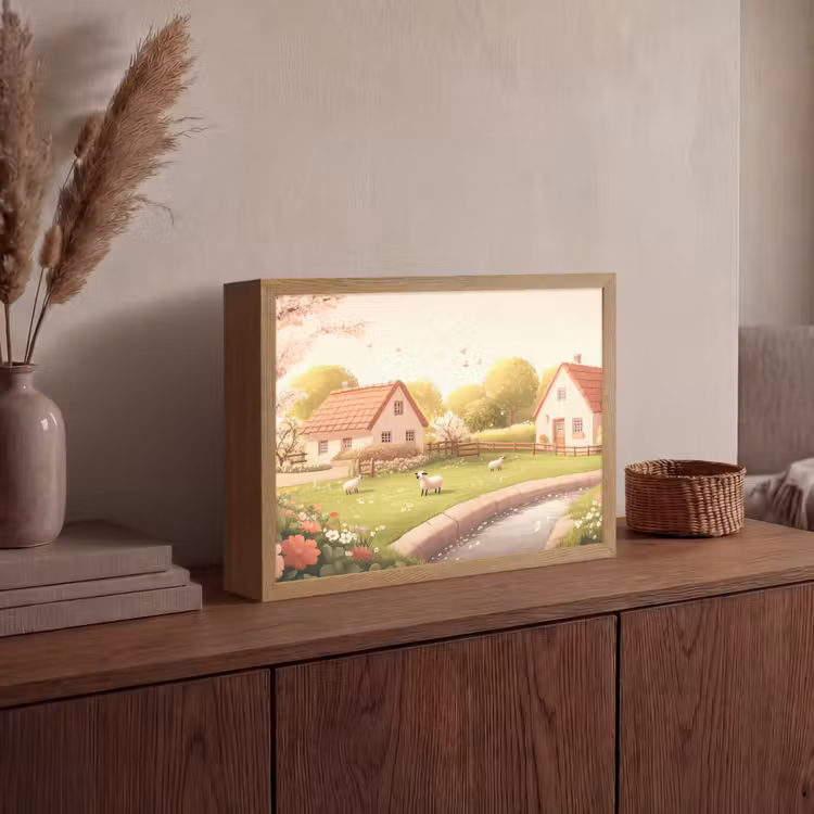 Schapen - Huisje - Platteland Light Box met batterij (Wandlamp) middel -sfeer2