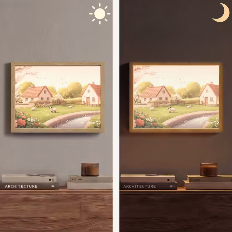 Schapen - Huisje - Platteland Light Box met batterij (Wandlamp) middel -sfeer3