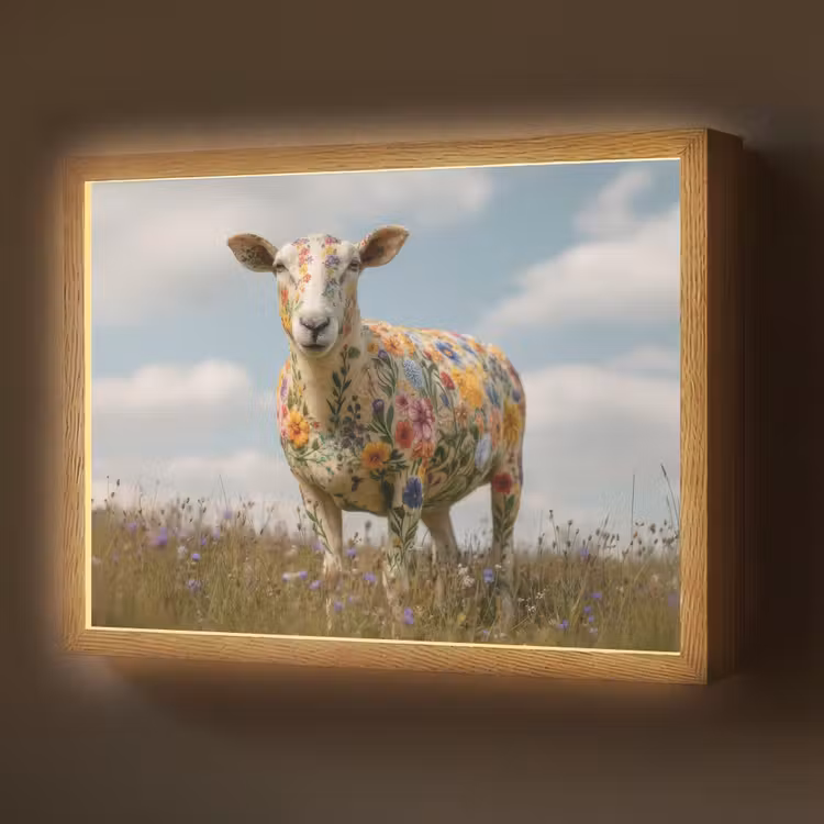 Schaap - Bloemen - Weide Light Box met batterij (Wandlamp) middel -z3d_website