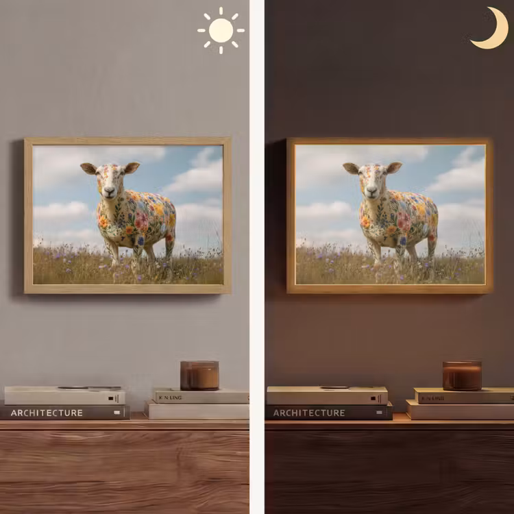 Schaap - Bloemen - Weide Light Box met batterij (Wandlamp) middel -sfeer3