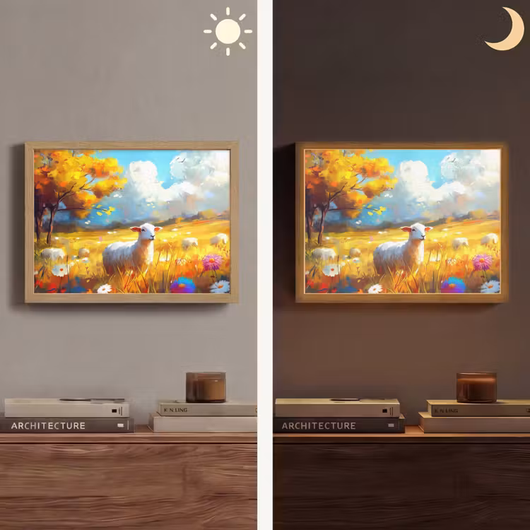 Schaap - Weide - Bloemen Light Box met batterij (Wandlamp) middel -sfeer3