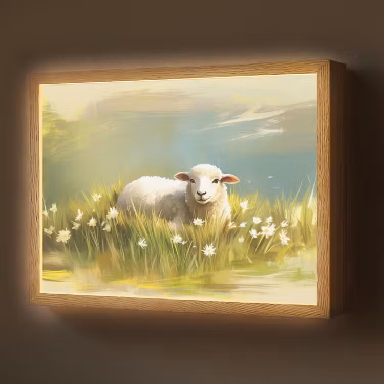Schaap - Weide - Groen Light Box met batterij (Wandlamp) middel -z3d_website
