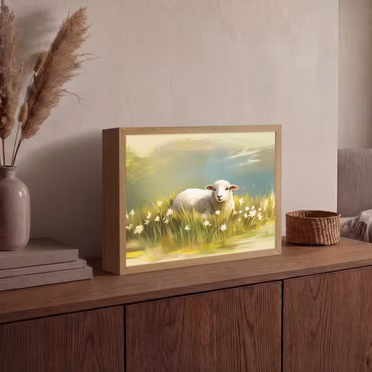 Schaap - Weide - Groen Light Box met batterij (Wandlamp) middel -sfeer2