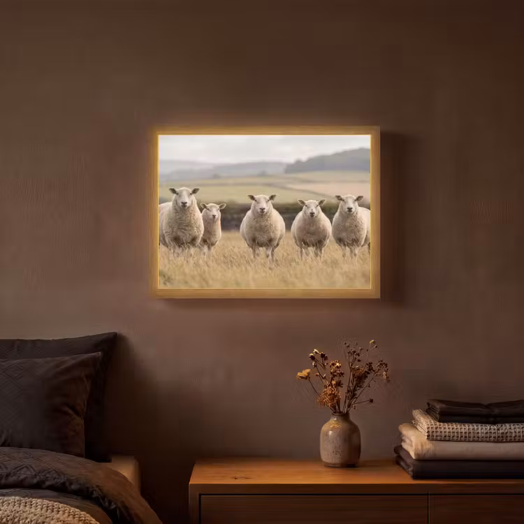 Schapen - Weidenlandschap - Heuvels Light Box met batterij (Wandlamp) middel -sfeer4