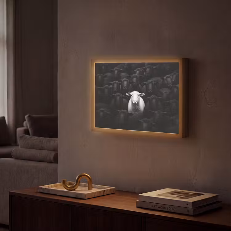 Schapen - Wit - Duisternis Light Box met batterij (Wandlamp) middel -sfeer1
