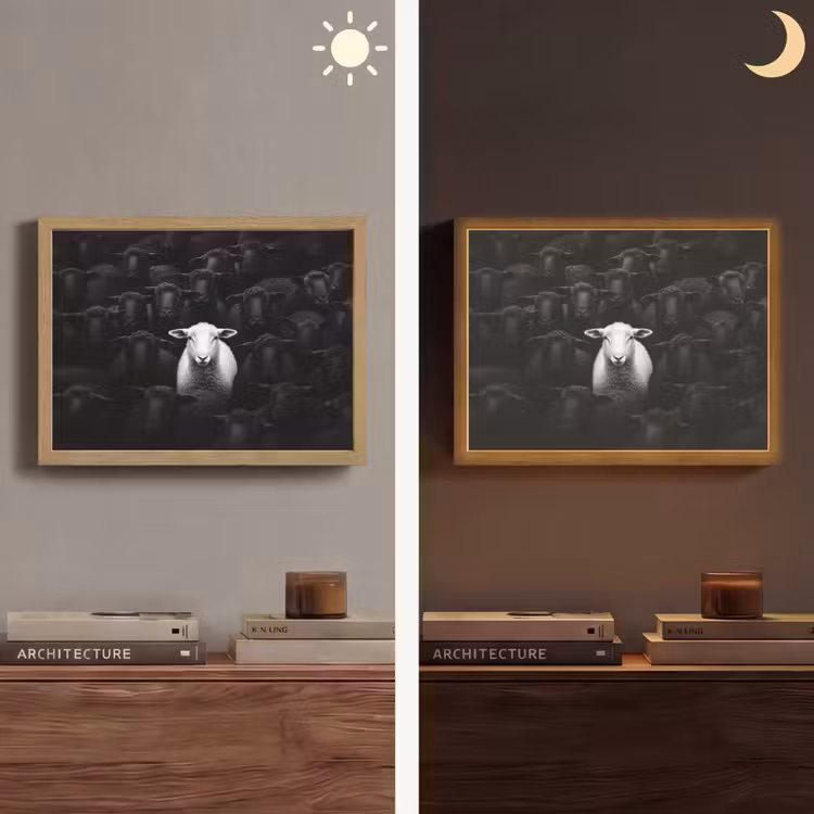 Schapen - Wit - Duisternis Light Box met batterij (Wandlamp) middel -sfeer3