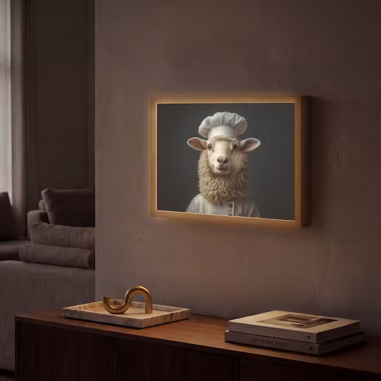 Schaap - Wol - Kok Light Box met batterij (Wandlamp) middel -sfeer1
