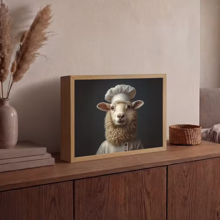 Schaap - Wol - Kok Light Box met batterij (Wandlamp) middel -sfeer2