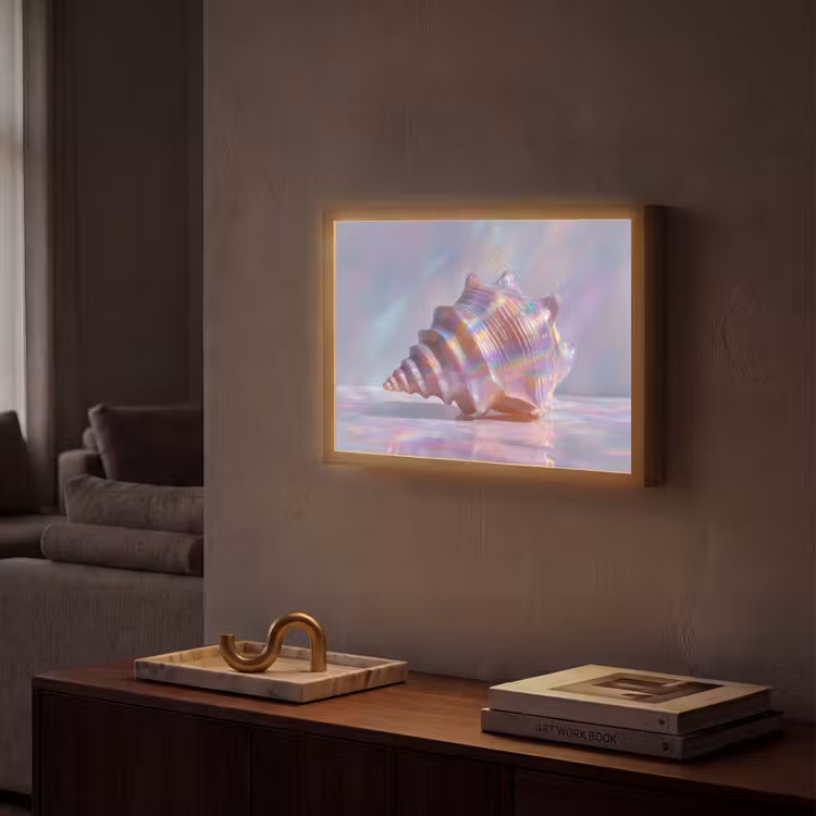 Schelp - Glanzend - Regenboogtinten Light Box met batterij (Wandlamp) middel -sfeer1