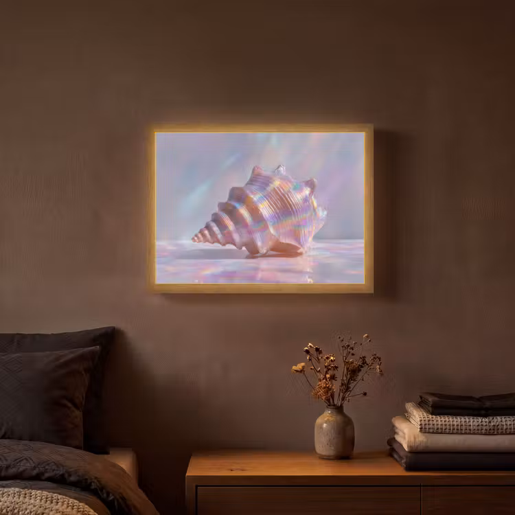 Schelp - Glanzend - Regenboogtinten Light Box met batterij (Wandlamp) middel -sfeer4