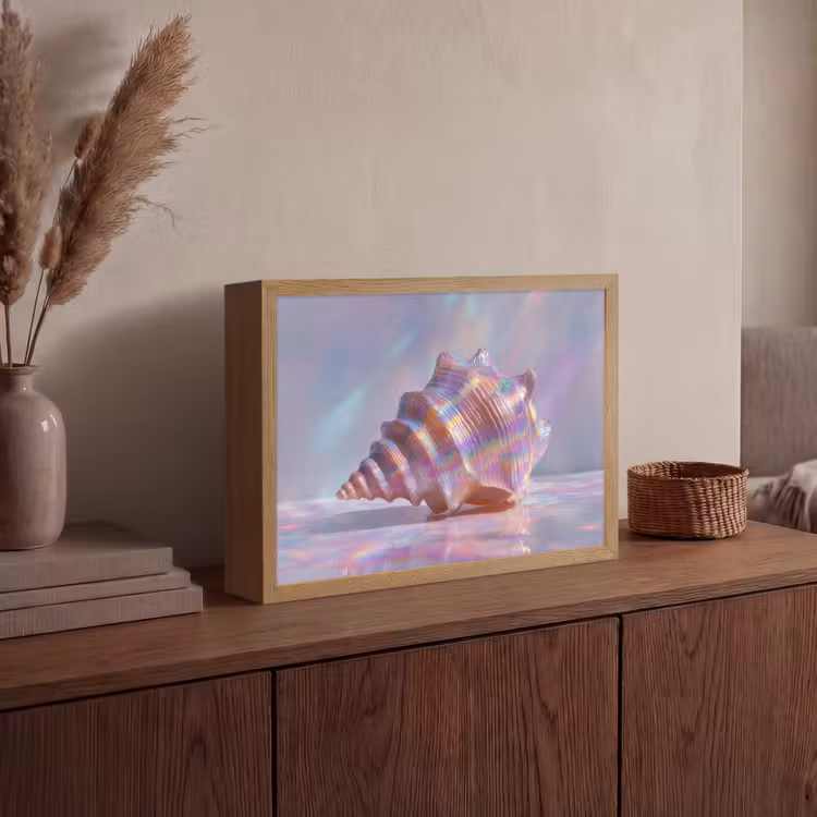 Schelp - Glanzend - Regenboogtinten Light Box met batterij (Wandlamp) middel -sfeer2