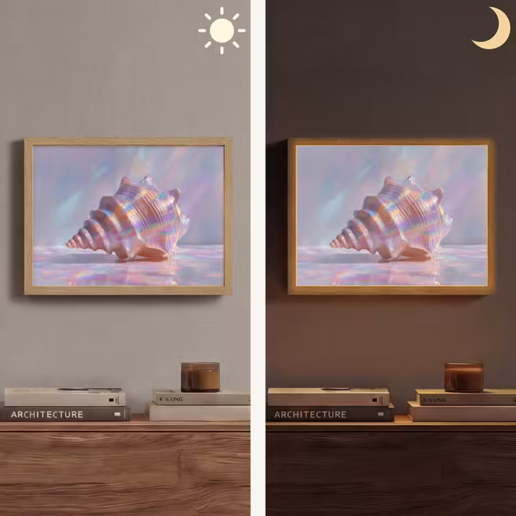 Schelp - Glanzend - Regenboogtinten Light Box met batterij (Wandlamp) middel -sfeer3
