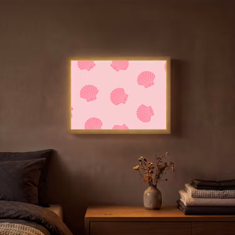 Schelp - Patroon - Zee - Modern - Roze Light Box met batterij (Wandlamp) middel -sfeer4