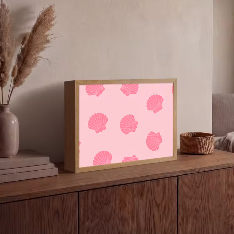 Schelp - Patroon - Zee - Modern - Roze Light Box met batterij (Wandlamp) middel -sfeer2