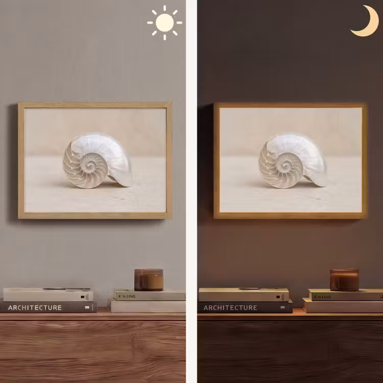 Schelp - Spiraal - Beige Light Box met batterij (Wandlamp) middel -sfeer3