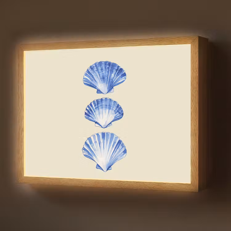 Schelpen - Blauw - Beige Light Box met batterij (Wandlamp) middel -z3d_website