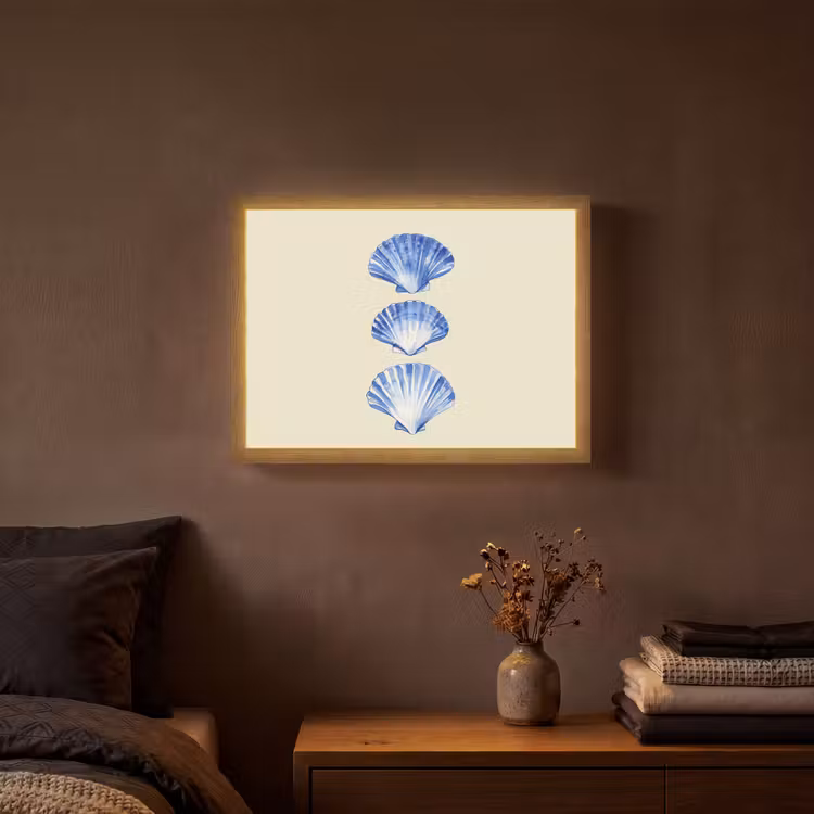 Schelpen - Blauw - Beige Light Box met batterij (Wandlamp) middel -sfeer4