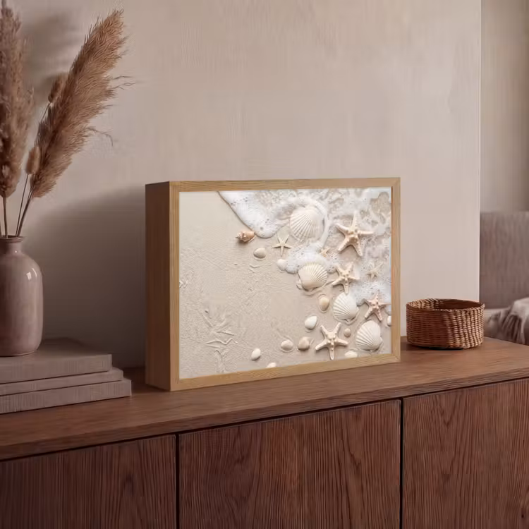 Schelpen - Zeesterren - Strand Light Box met batterij (Wandlamp) middel -sfeer2
