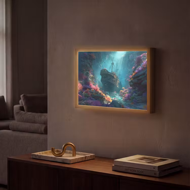 Schip - Hout - Koraalriffen - Zonlicht Light Box met batterij (Wandlamp) middel -sfeer1