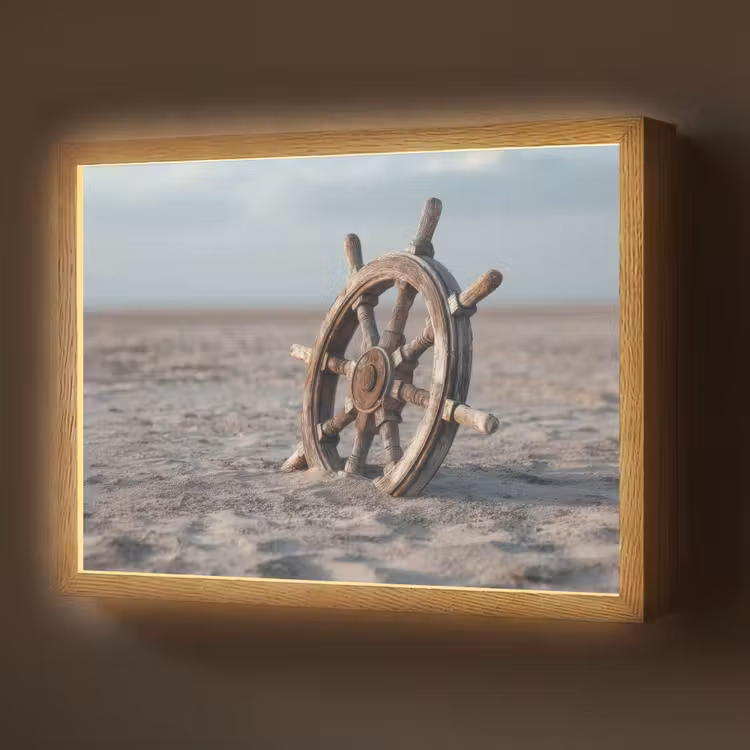 Scheepsstuur - Hout - Bruin - Zand Light Box met batterij (Wandlamp) middel -z3d_website