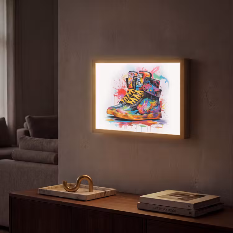 Schoenen - Graffiti - Wit - Kleuren Light Box met batterij (Wandlamp) middel -sfeer1