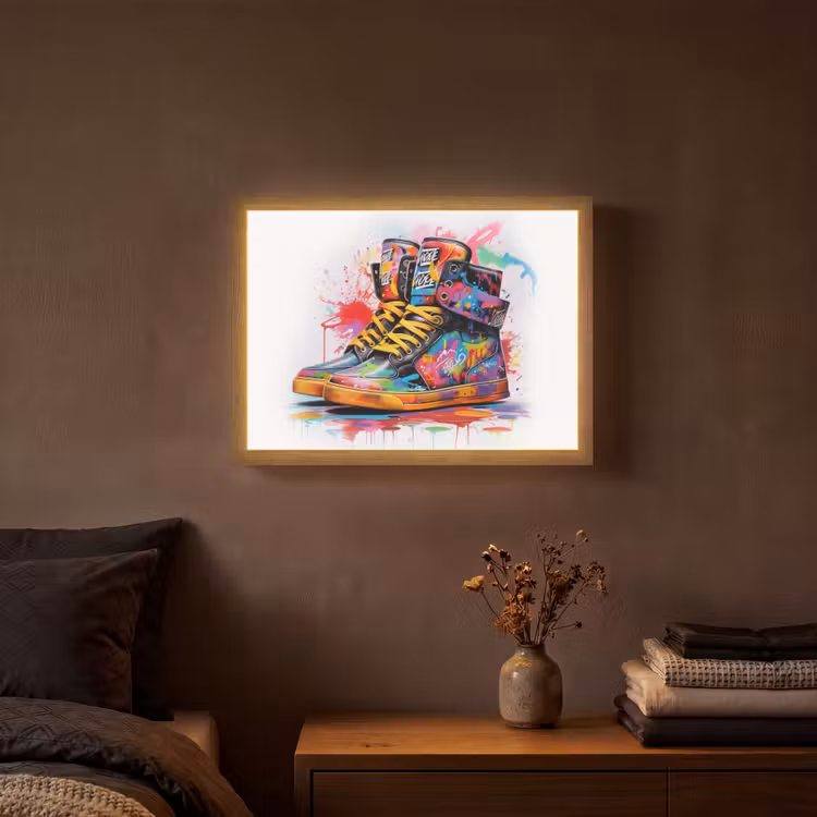 Schoenen - Graffiti - Wit - Kleuren Light Box met batterij (Wandlamp) middel -sfeer4
