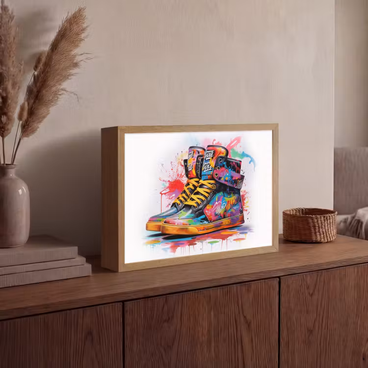 Schoenen - Graffiti - Wit - Kleuren Light Box met batterij (Wandlamp) middel -sfeer2