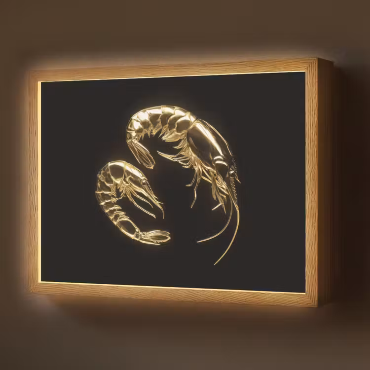 Garnalen - Zwart - Goud - Dieren Light Box met batterij (Wandlamp) middel -z3d_website