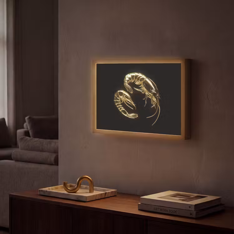 Garnalen - Zwart - Goud - Dieren Light Box met batterij (Wandlamp) middel -sfeer1