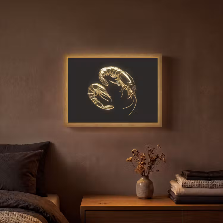 Garnalen - Zwart - Goud - Dieren Light Box met batterij (Wandlamp) middel -sfeer4