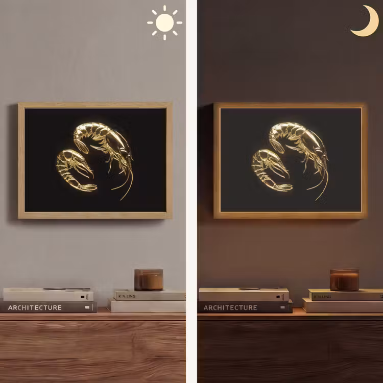 Garnalen - Zwart - Goud - Dieren Light Box met batterij (Wandlamp) middel -sfeer3
