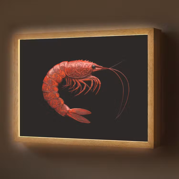 Garnaal - Rood - Dieren Light Box met batterij (Wandlamp) middel -z3d_website