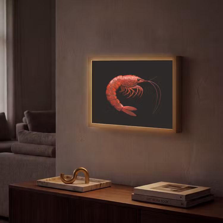 Garnaal - Rood - Dieren Light Box met batterij (Wandlamp) middel -sfeer1