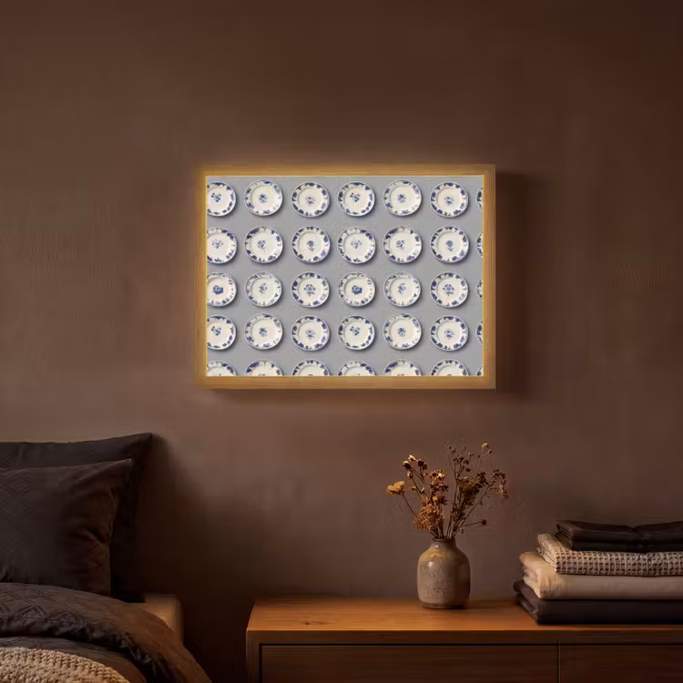 Borden - Bloemen - Blauw - Wit Light Box met batterij (Wandlamp) middel 907 -sfeer4