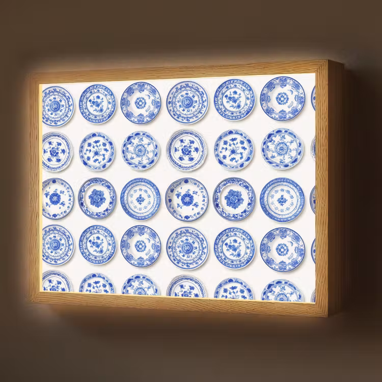 Borden - Bloemen - Patroon - Blauw Light Box met batterij (Wandlamp) middel 907 -z3d_website