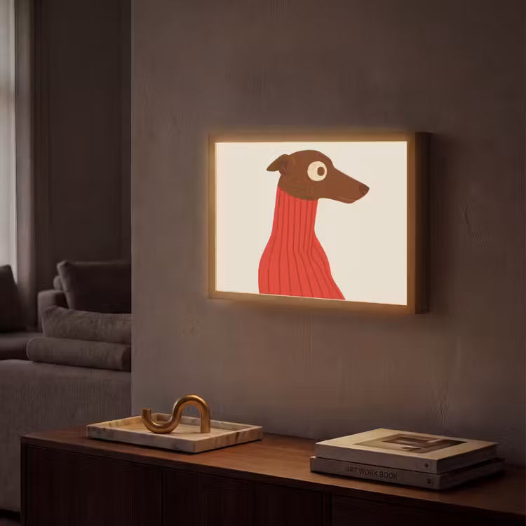 Silhouet - Hond - Trui - Rood Light Box met batterij (Wandlamp) middel -sfeer1