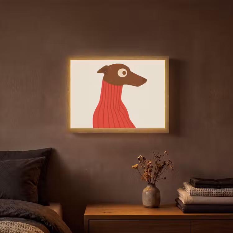 Silhouet - Hond - Trui - Rood Light Box met batterij (Wandlamp) middel -sfeer4