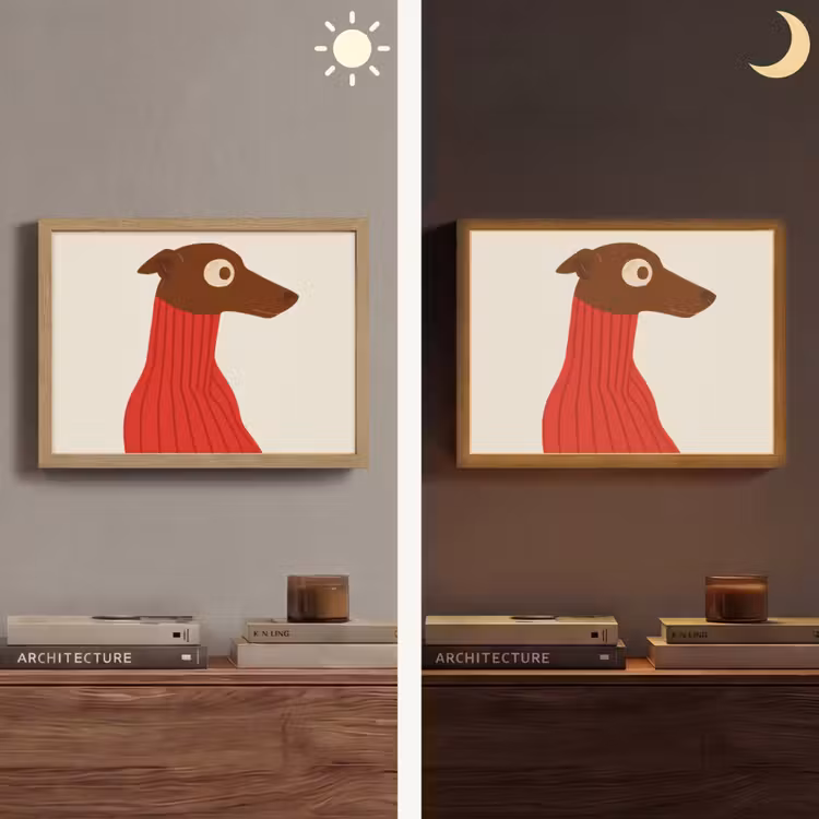 Silhouet - Hond - Trui - Rood Light Box met batterij (Wandlamp) middel -sfeer3