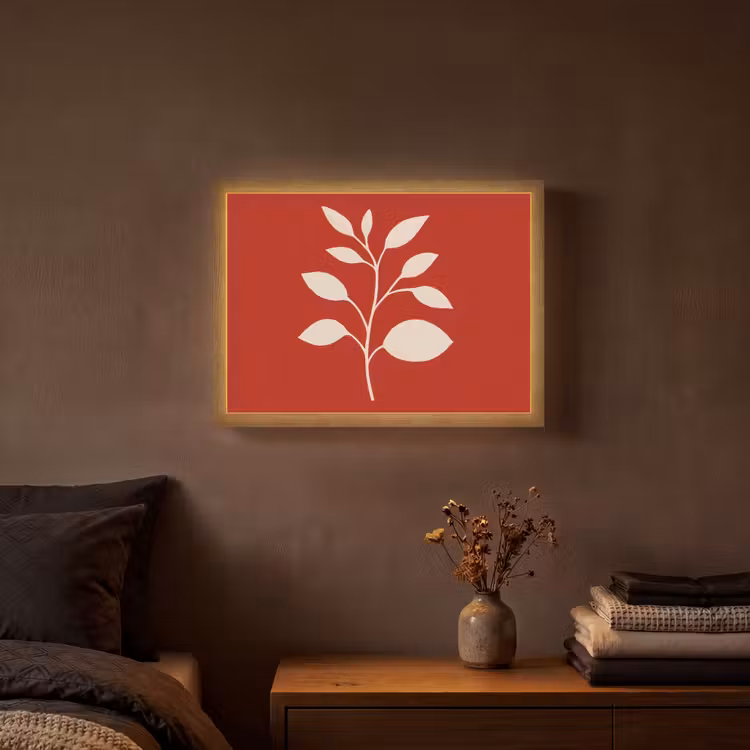 Silhouet - Bladeren - Tak Light Box met batterij (Wandlamp) middel -sfeer4