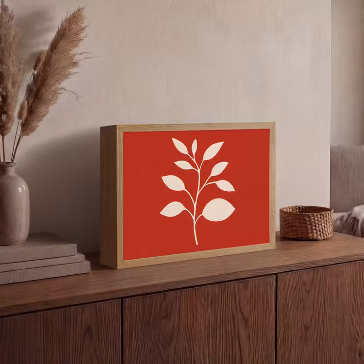 Silhouet - Bladeren - Tak Light Box met batterij (Wandlamp) middel -sfeer2