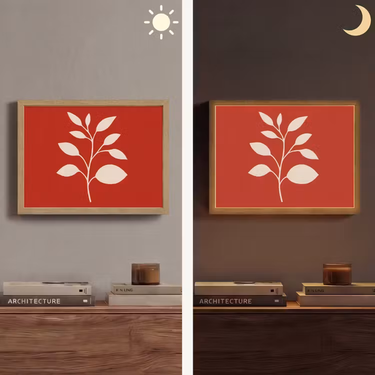 Silhouet - Bladeren - Tak Light Box met batterij (Wandlamp) middel -sfeer3