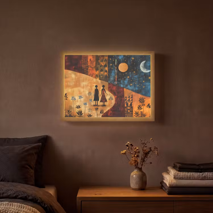 Silhouetten - Abstract - Zon - Maan Light Box met batterij (Wandlamp) middel -sfeer4