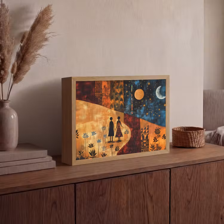 Silhouetten - Abstract - Zon - Maan Light Box met batterij (Wandlamp) middel -sfeer2