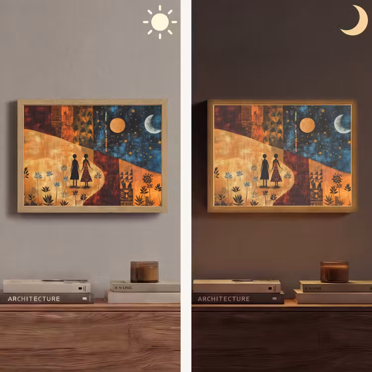 Silhouetten - Abstract - Zon - Maan Light Box met batterij (Wandlamp) middel -sfeer3
