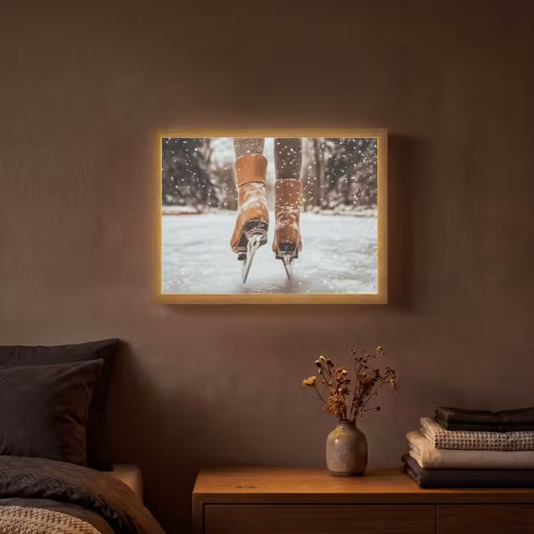 Schaatsen - IJs - Winter - Sneeuw Light Box met batterij (Wandlamp) middel -sfeer4