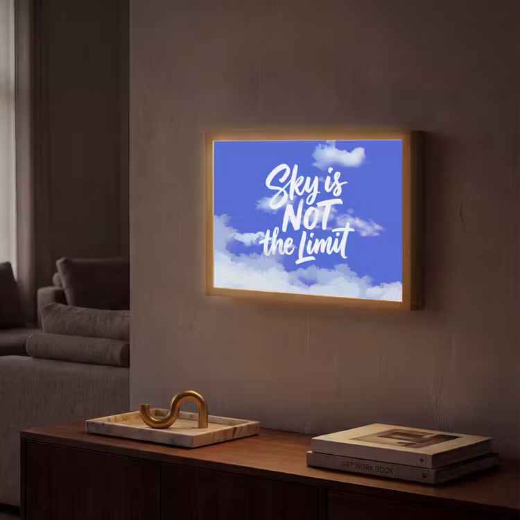 Sky is not the limit - Blauwe lucht - Wolken Light Box met batterij (Wandlamp) middel -sfeer1