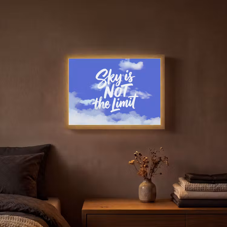 Sky is not the limit - Blauwe lucht - Wolken Light Box met batterij (Wandlamp) middel -sfeer4